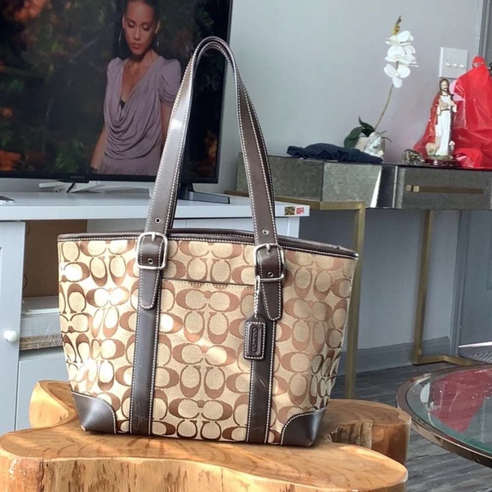 Coach Brown and Tan Signature Tote